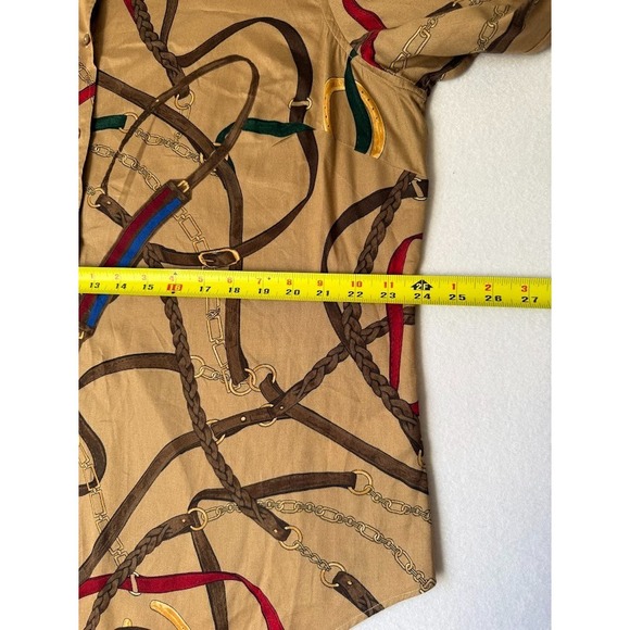 Lauren Ralph Lauren Shirt Women Size 2X Beige Equestrian Print Cotton Button Up - Picture 8 of 16